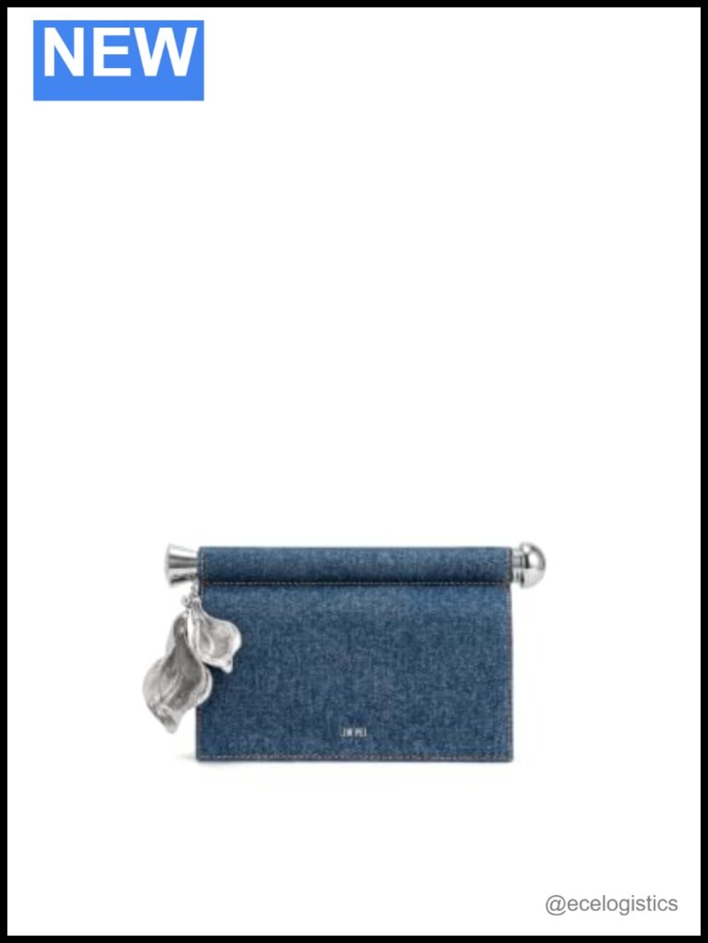 Washed Denim Clutch with Metal Pendant Embellishment, Fits iPhone 17 Pro Max